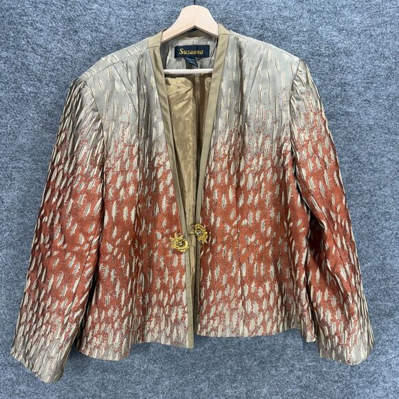 Susanna Jacket Women 16 Gray Geometric Open Front Long Sleeve Lined - Picture 3 of 7